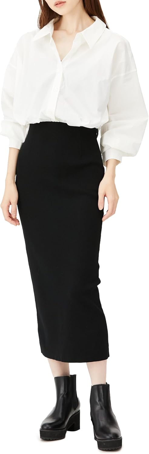 もえにゃ きゅるきゅる ニットワンピース ブラック もえにゃ - きゅるきゅるニットワンピ made in INTER FACTORY